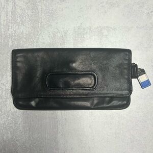90’s Vintage Coach Black Leather Fold Over Clutch